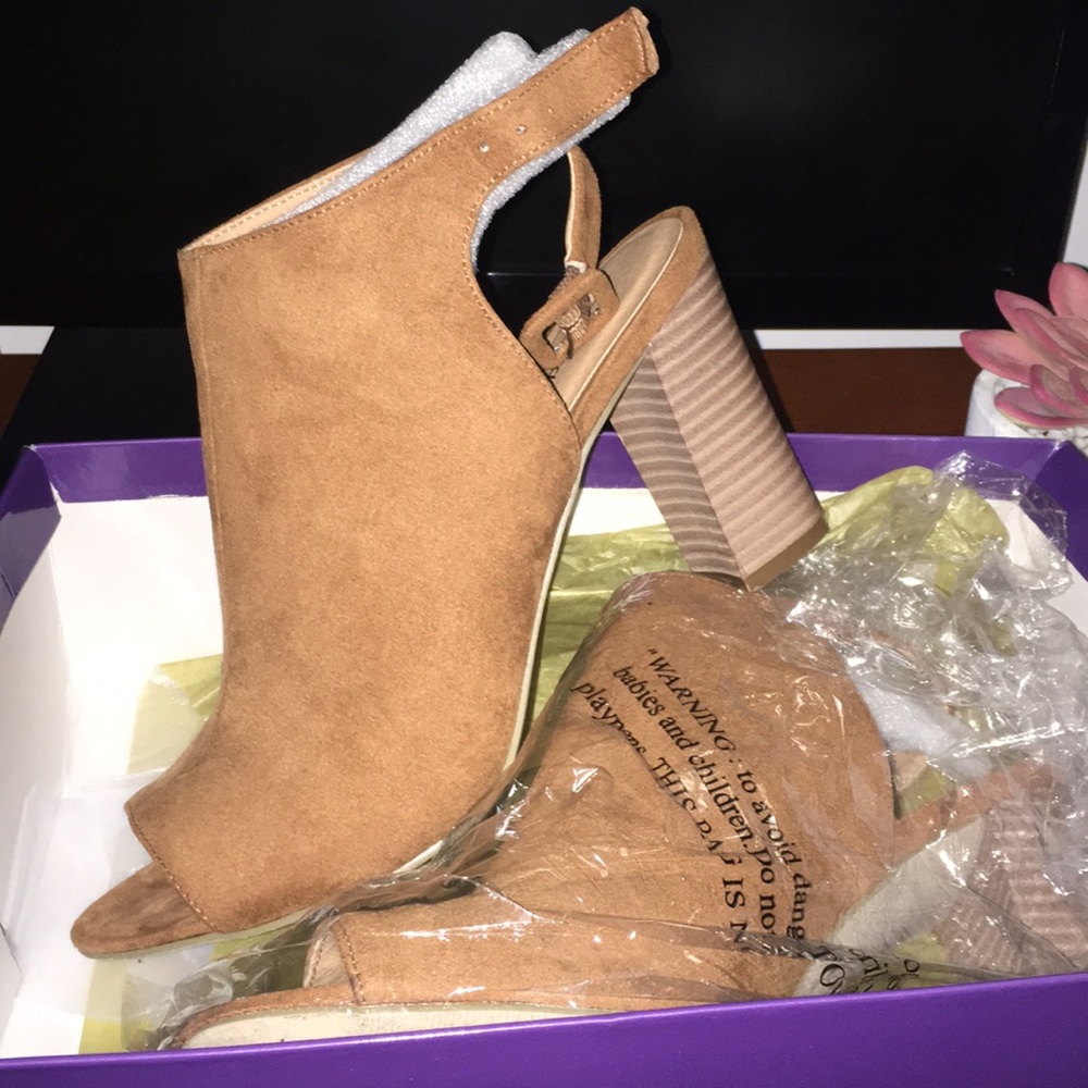 Tan peep toe booties